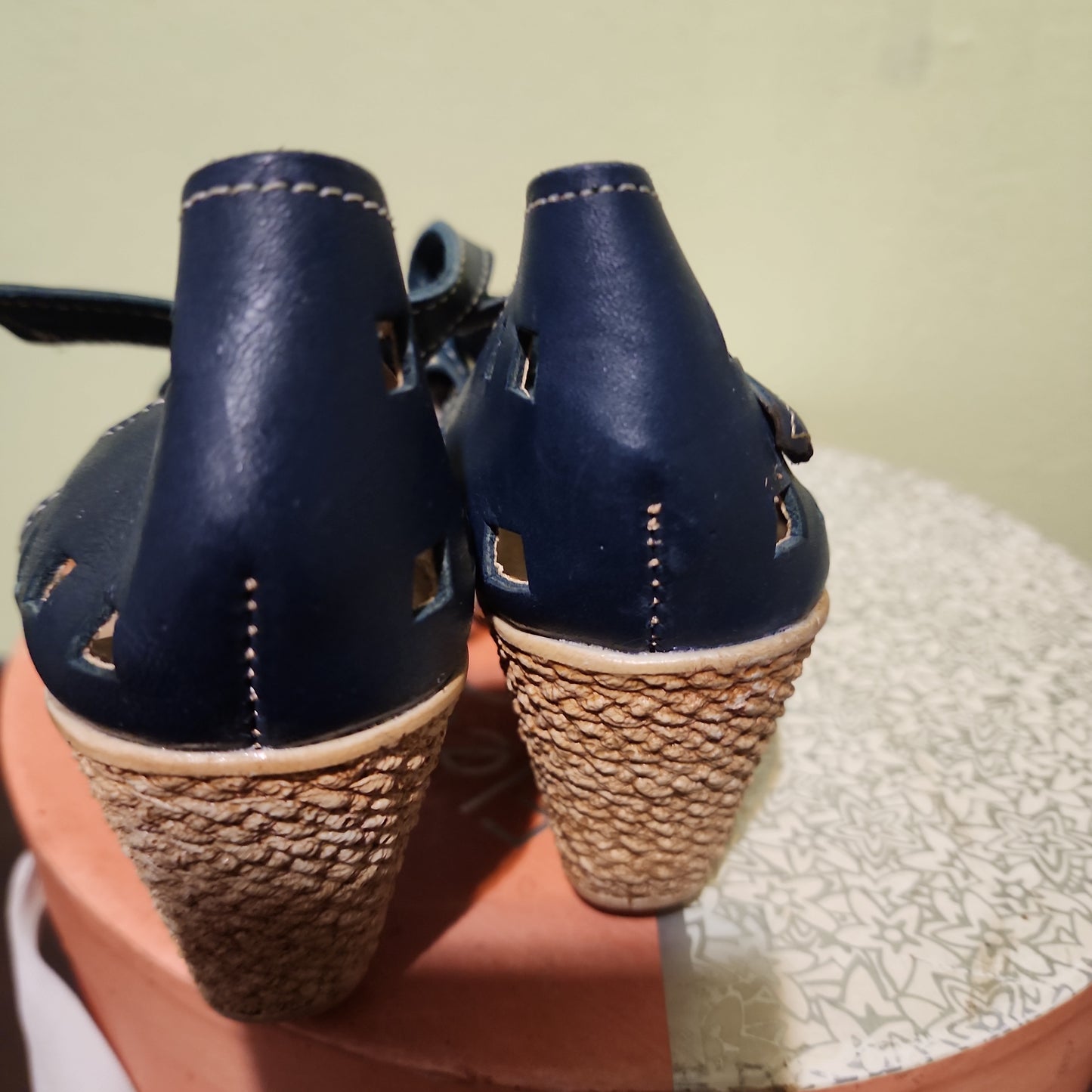 Leather Embroidered Wedges