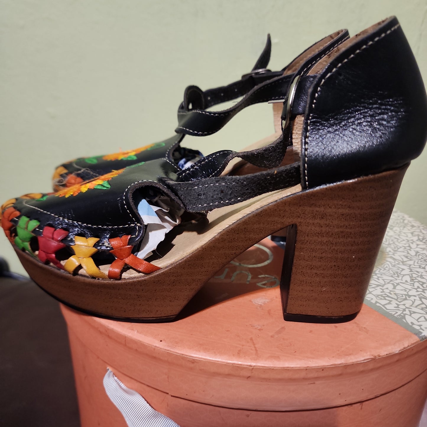 Leather Embroidered High Heel