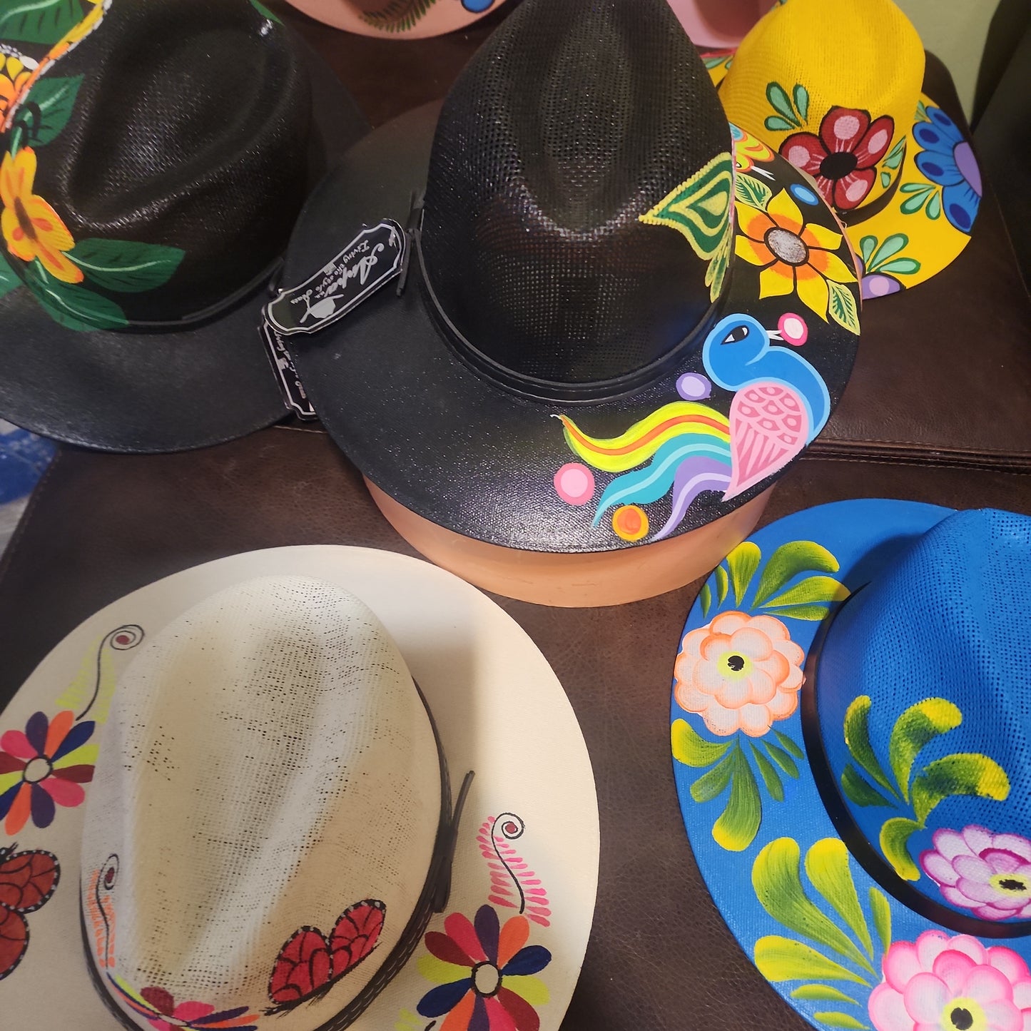 Mexican hand painted design sun/fashion hat.