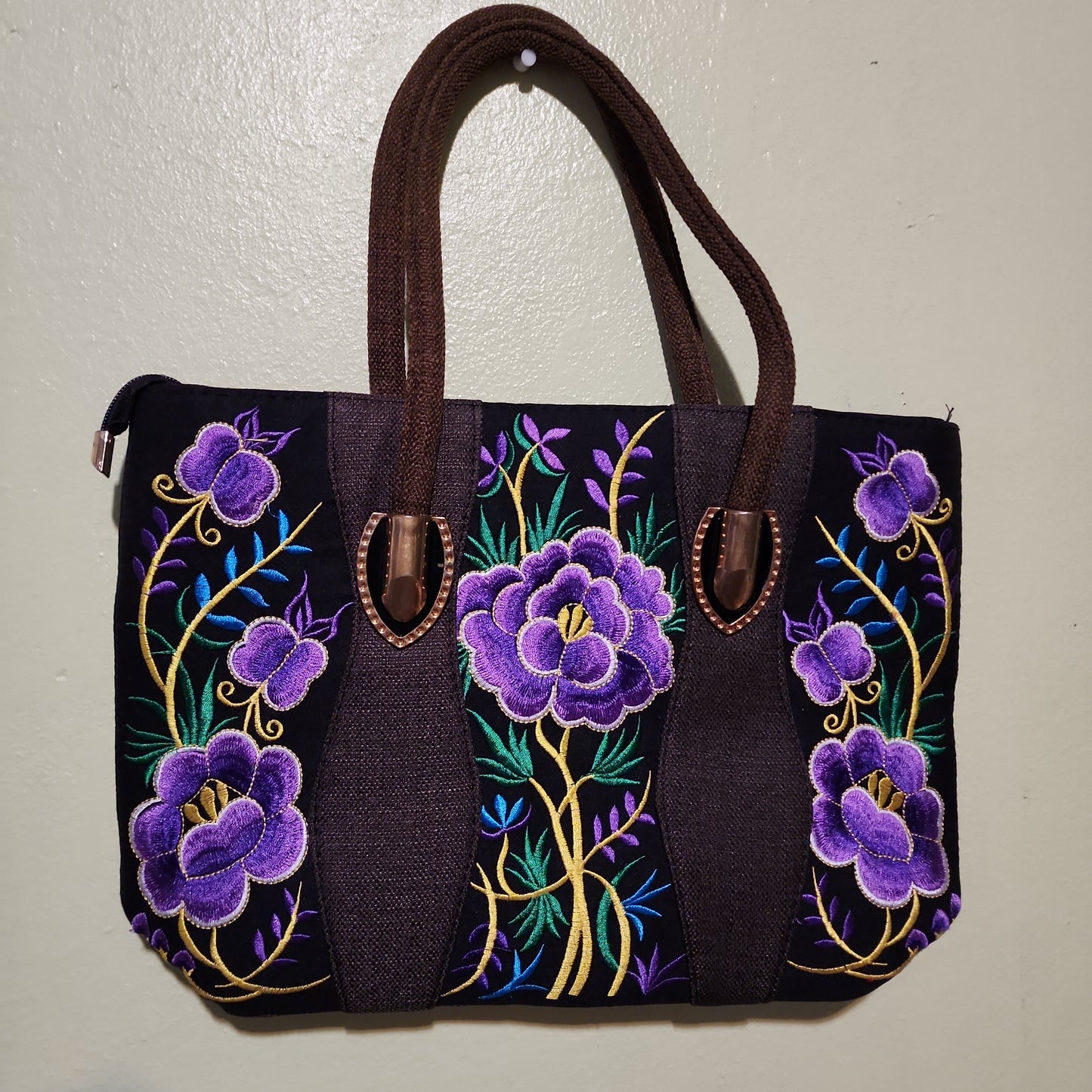 Double sided Purple Floral embroidered purse