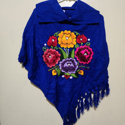 Blue Floral Embroidered Pancho