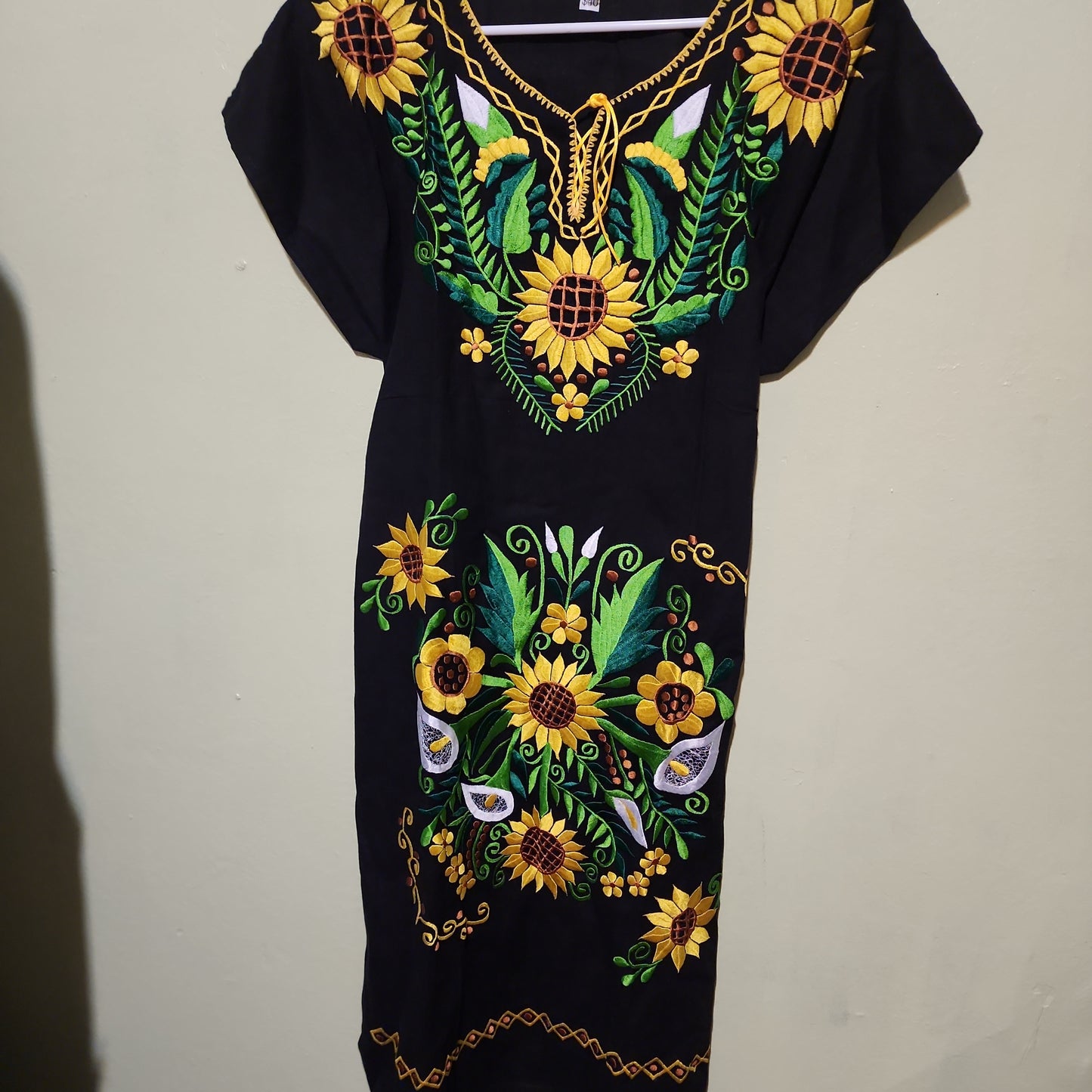 Black Embroidered Sunflower Dress