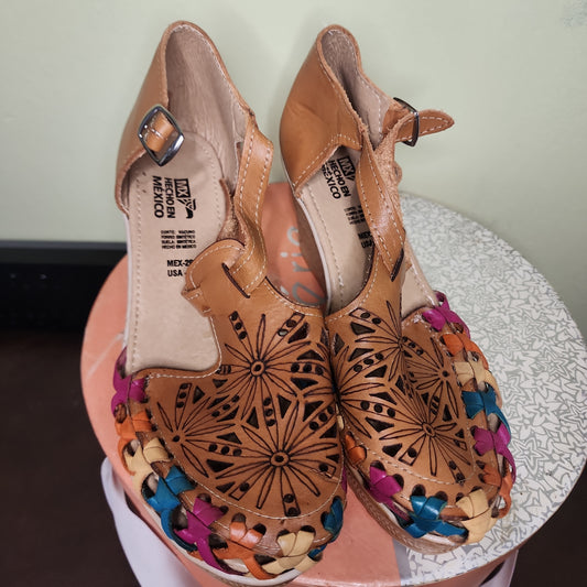 Leather Embroidered Wedges