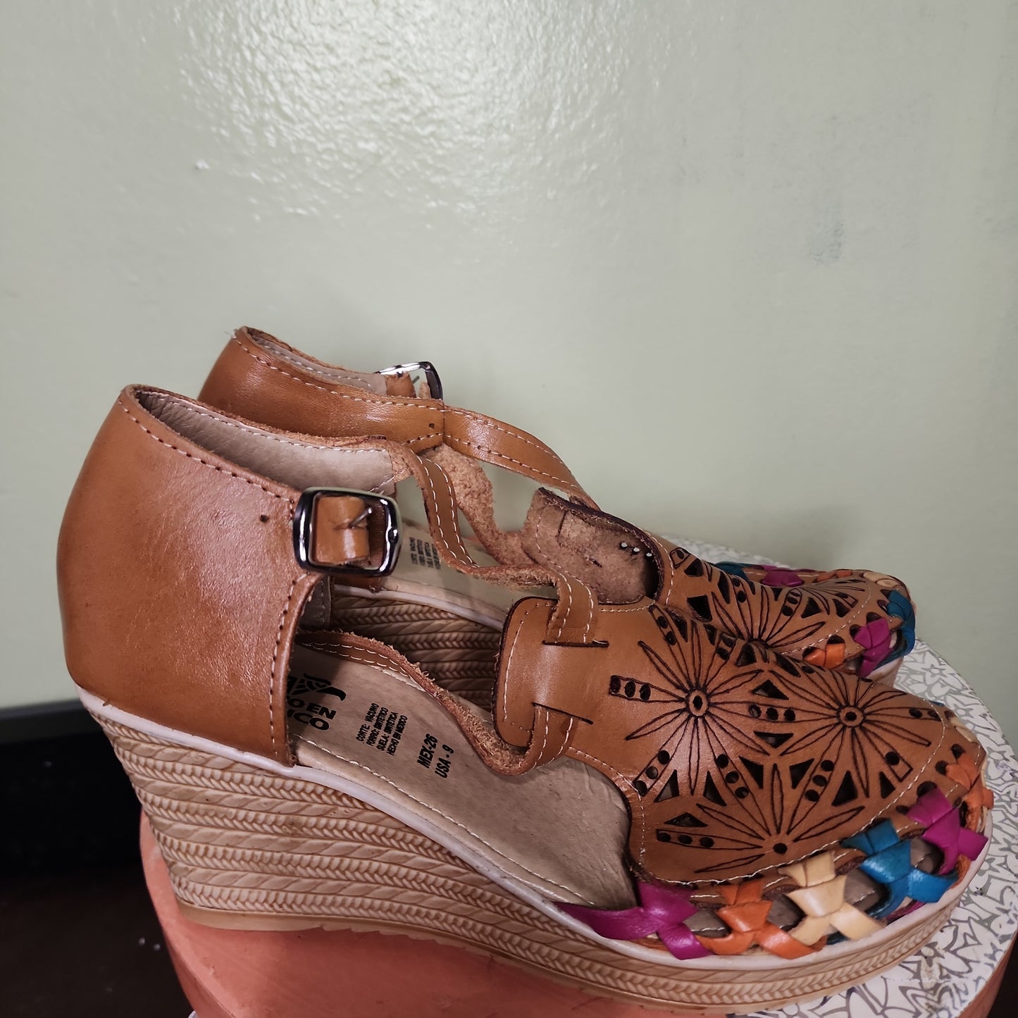 Leather Embroidered Wedges