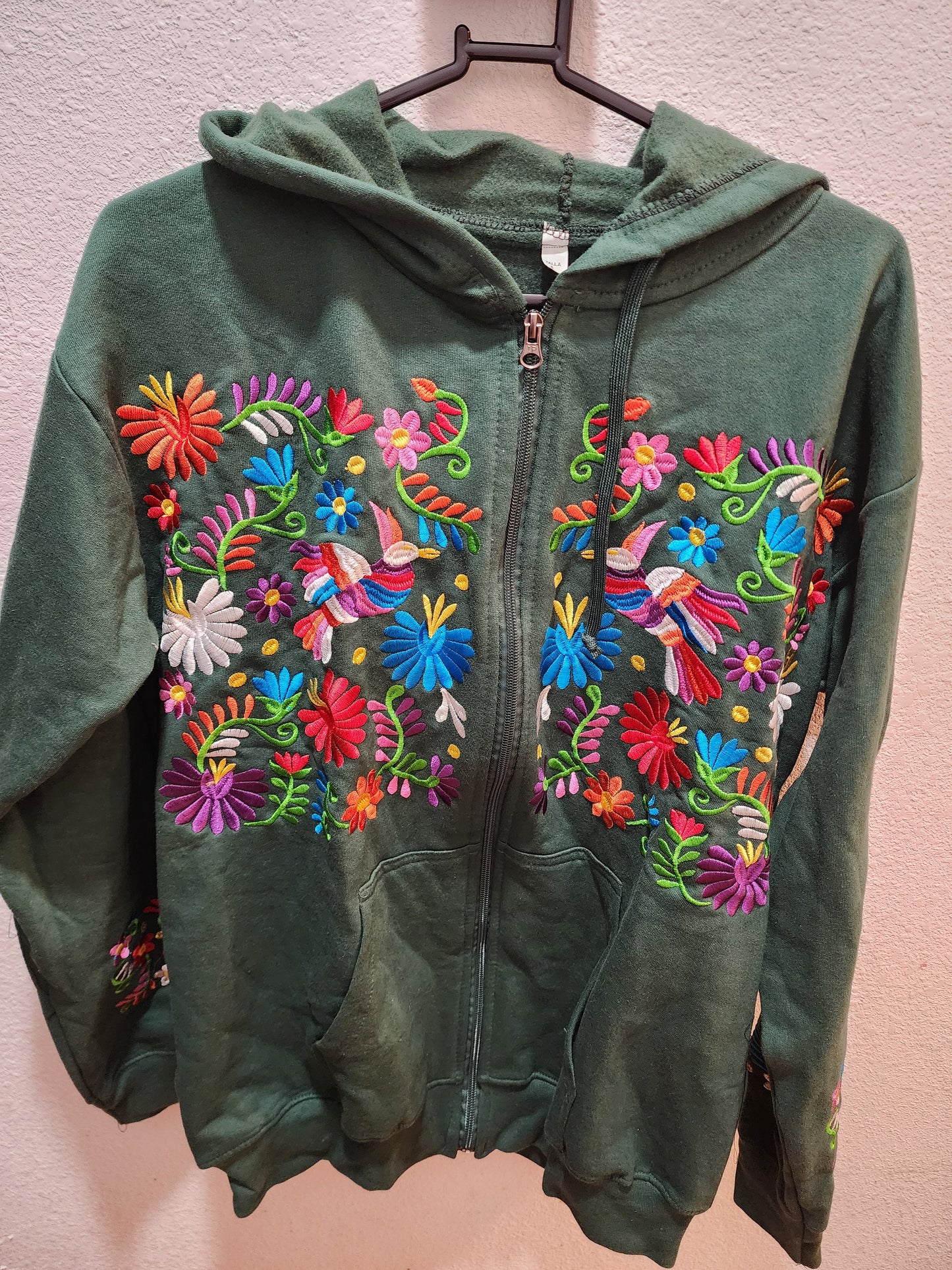 Floral Embroidered Zip-Up Sweatshirt