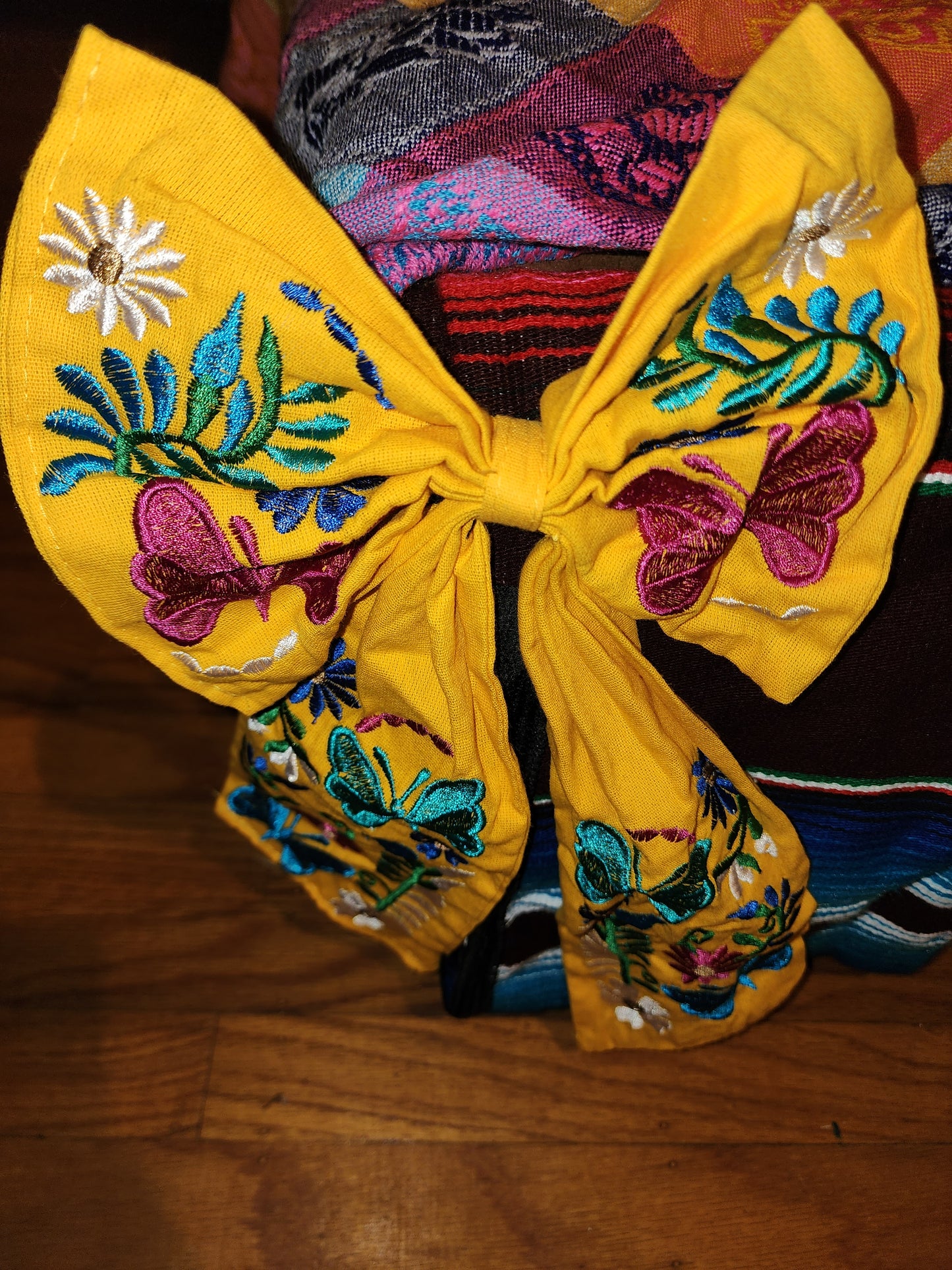 Large Yellow Floral Embroidered Bow