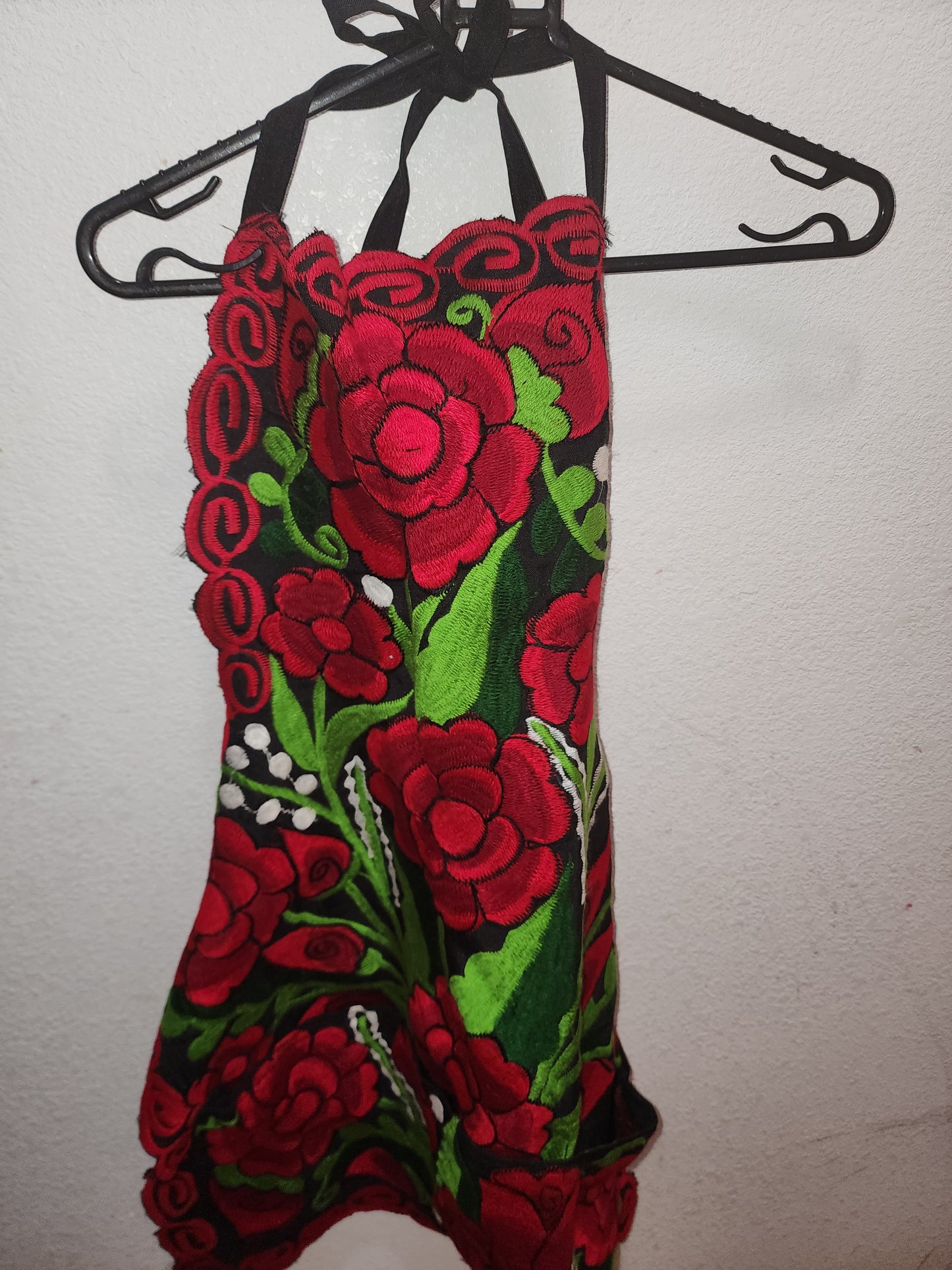 Black and Red Floral Embroidered Apron