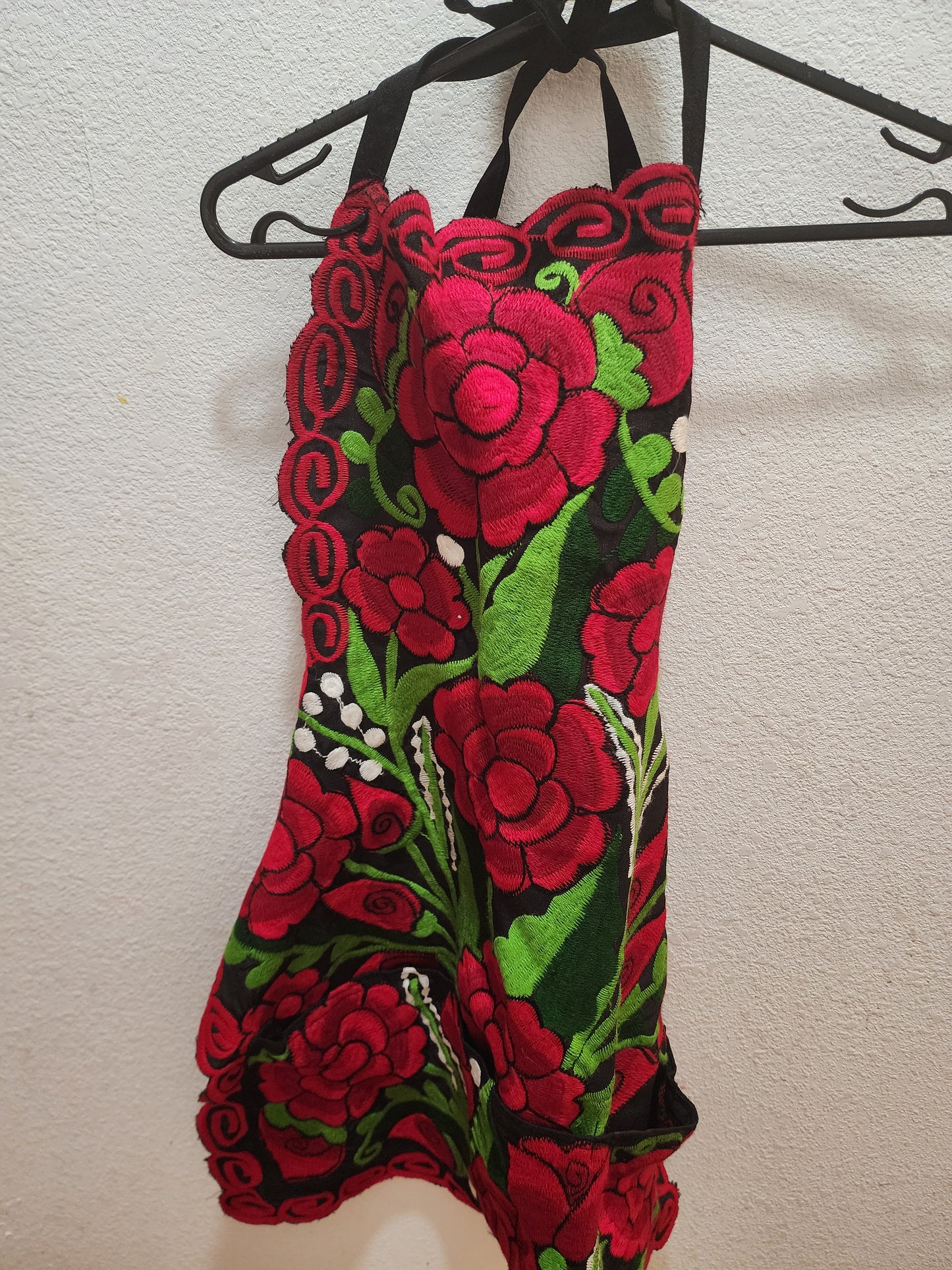 Black and Red Floral Embroidered Apron